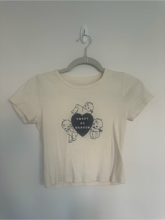 Brandy Melville Tops - John Galt Sweet As Heaven Baby Angel Graphic Baby Tee Cream One Size